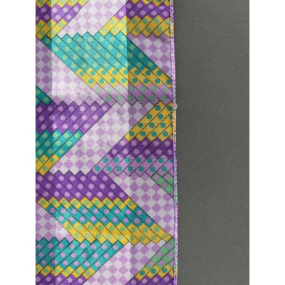 Vintage Geometric Patterned Scarf Purple Yellow Green Checkerboard Zigzag Design - Picture 3 of 4